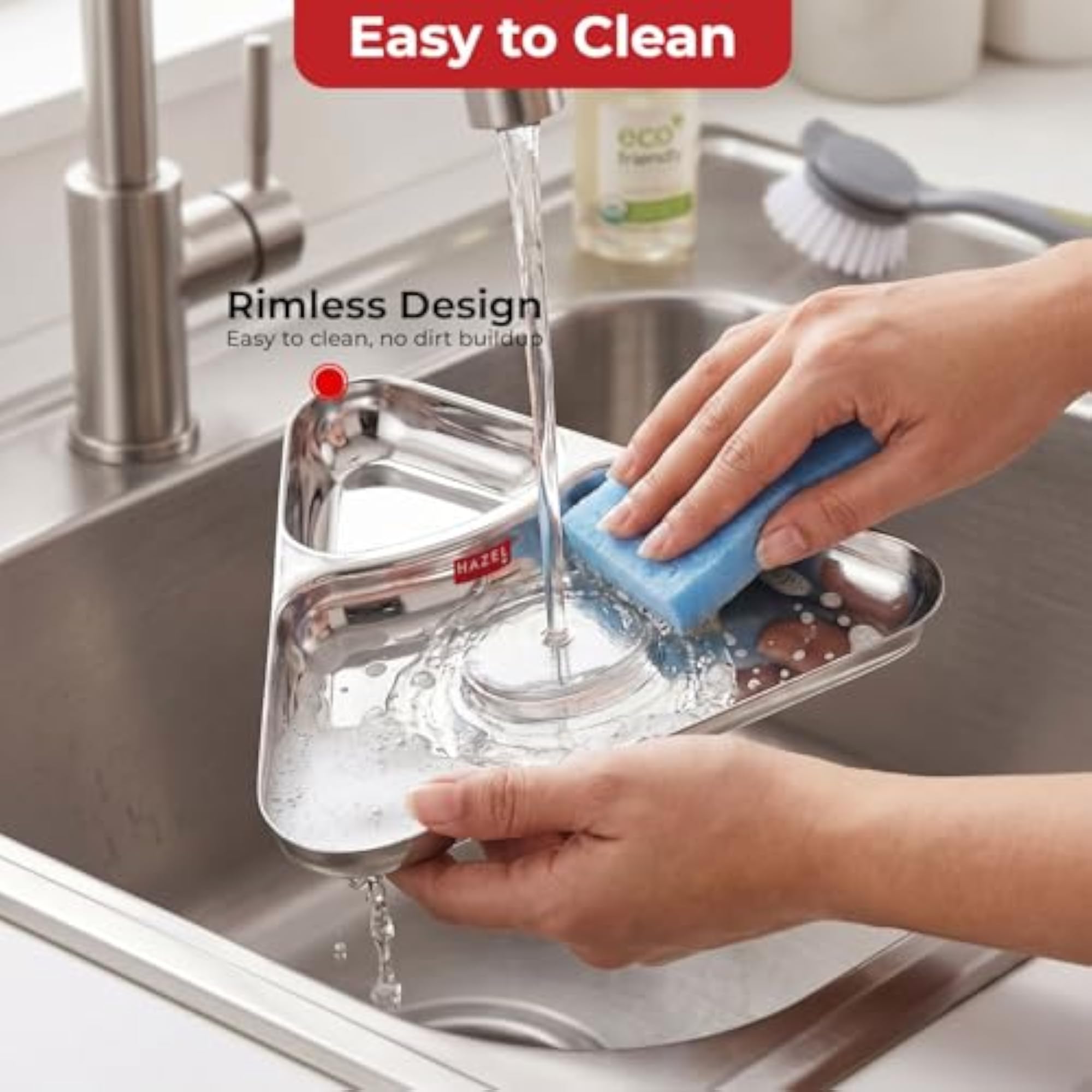 Stainless Steel 2 Section Triangle Plate, Divided Snack Tray